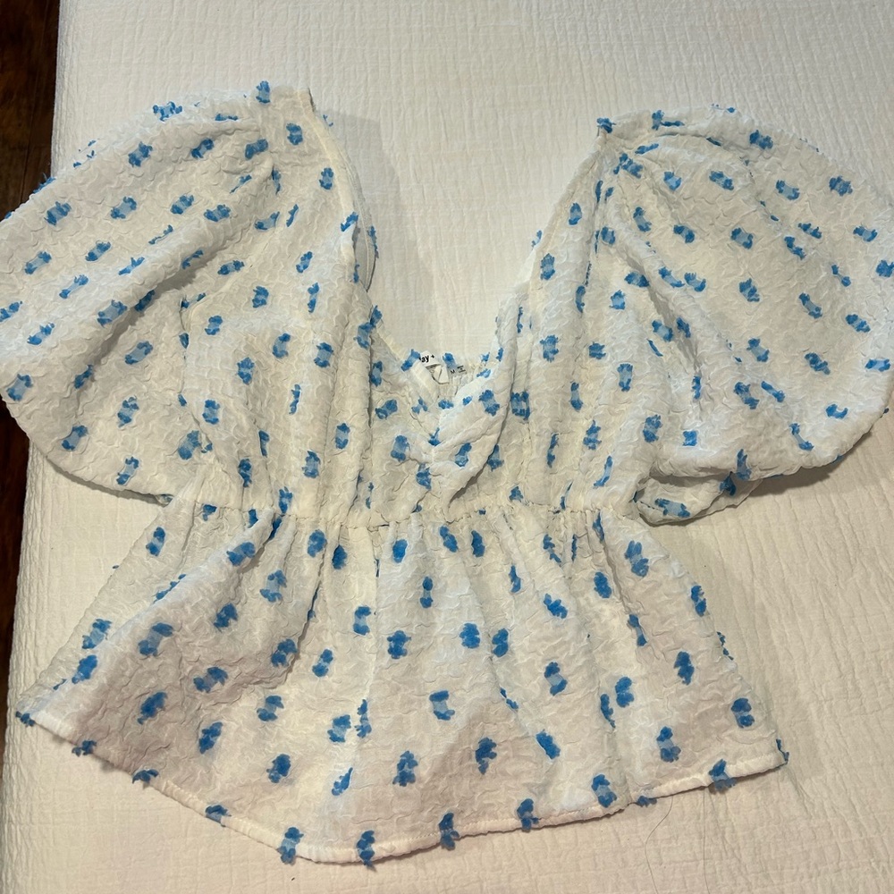 White and Blue Floral Women's Top